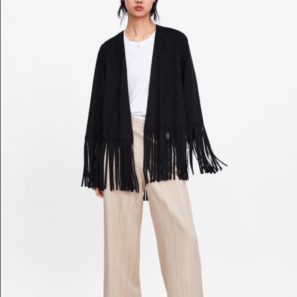 Zara black fringed jacket